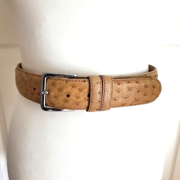 Nocona Tan Ostrich Pattern Leather Belt Western Boho Size 30 Silver Tone Buckle - Picture 9 of 9
